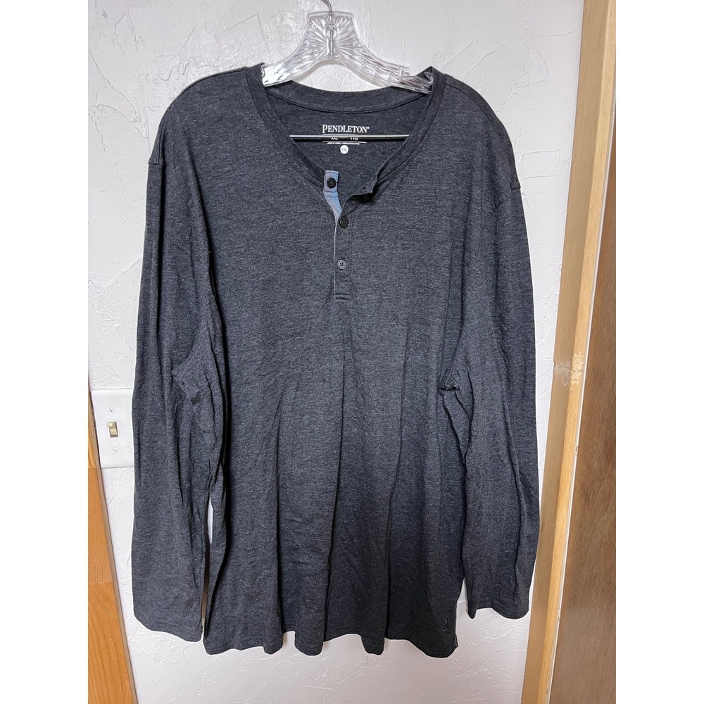 Pendleton Mens XXL Charcoal Heather Gray Long Sleeve Henley Shirt Cotton Blend
